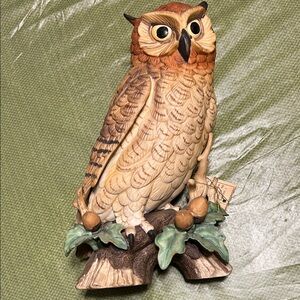 Lefton Owl Figurine with Green and Gold Accents
